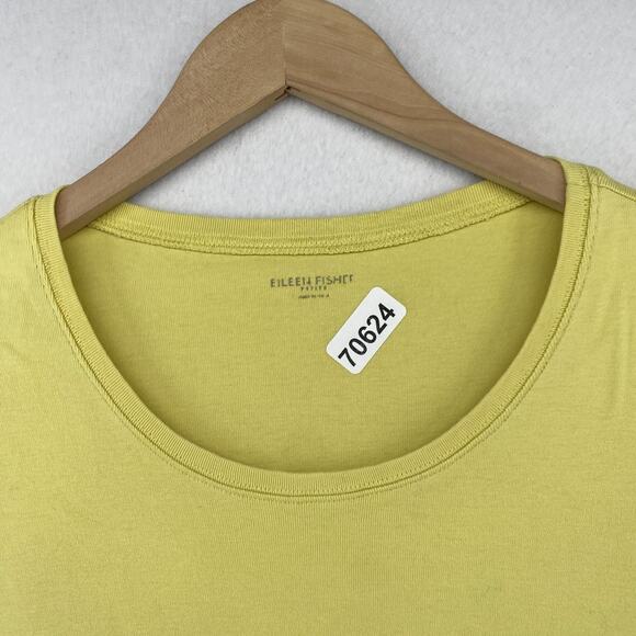 EILEEN FISHER Top PM Organic Cotton Ribbed Jersey Scoop Neck Short Sleeve Yellow - Picture 11 of 11